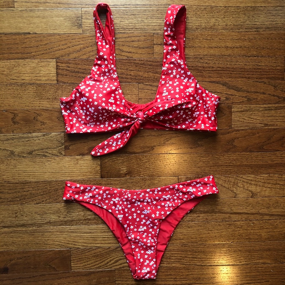 Red floral High Cut bikini